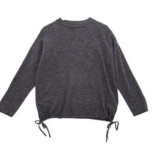 Pure Jill Heathered Charcoal Knit Drawstring Hem Mock Neck Sweater‎ Top Sz L